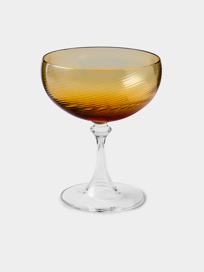 NasonMoretti - | Set of 6 | Twisted Ambra Hand-Blown Murano Glass Champagne Coupes - Yellow - ABASK- 