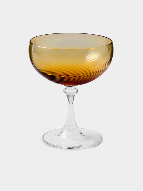 NasonMoretti - | Set of 6 | Twisted Ambra Hand-Blown Murano Glass Champagne Coupes - Yellow - ABASK- 