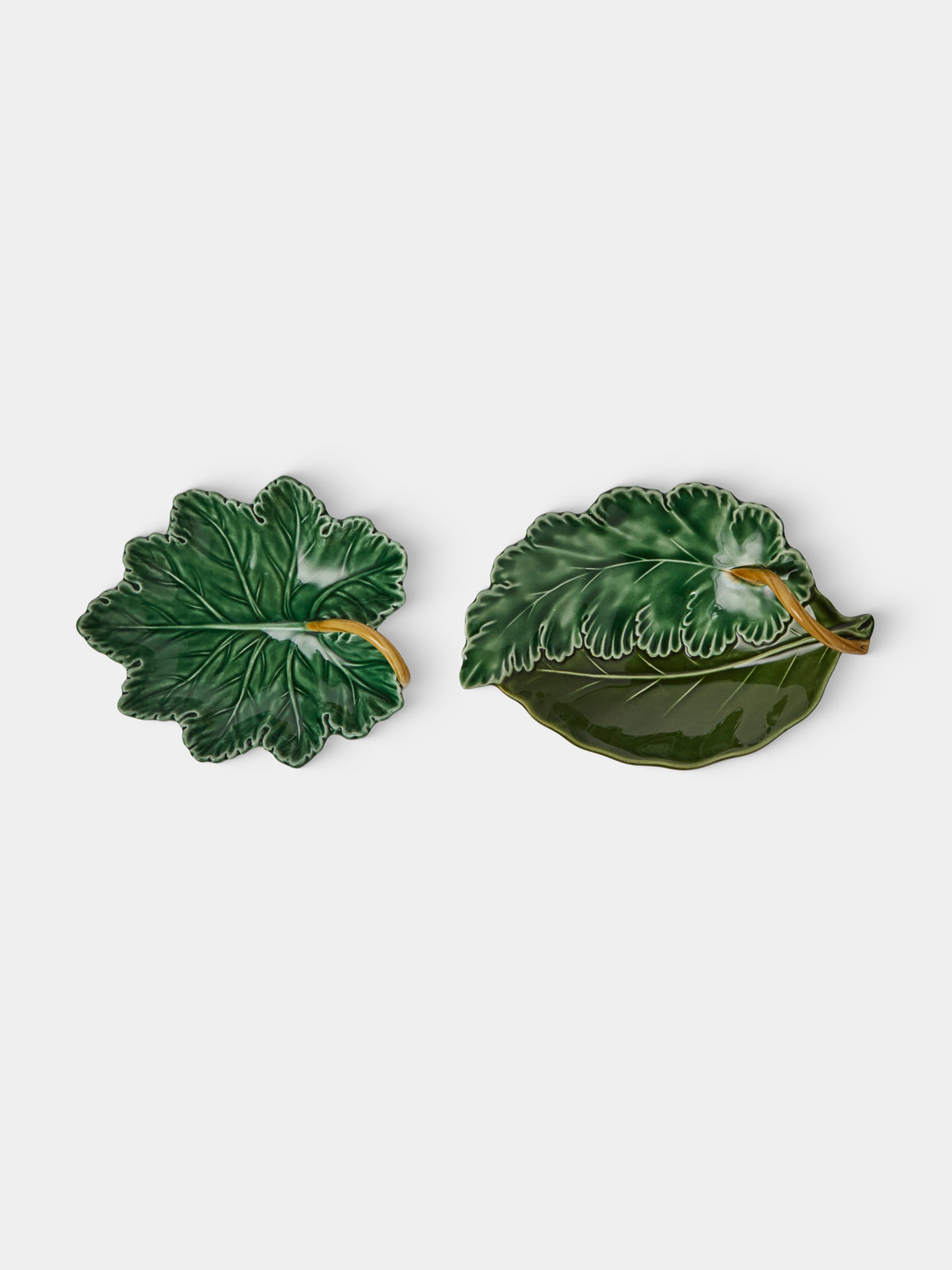 Verdolini - Leaves Hand-Painted Majolica Ceramic Serving Dishes (Set of 2) - Green - ABASK