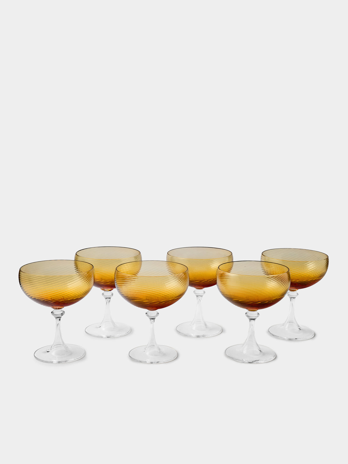 NasonMoretti - | Set of 6 | Twisted Ambra Hand-Blown Murano Glass Champagne Coupes - Yellow - ABASK