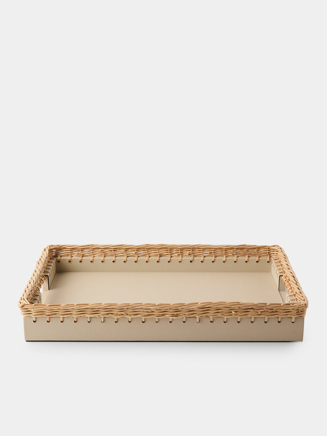 Pigment France - Giverny Leather and Rattan Tray (19in/49cm) - Cream - ABASK