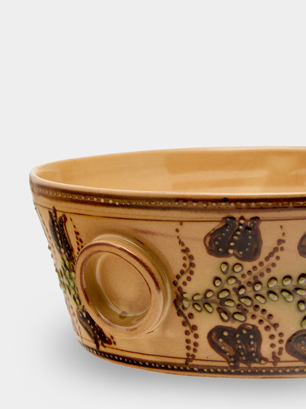 Poterie d’Évires - Flowers Hand-Painted Ceramic Small Handled Serving Bowl - Cream - ABASK