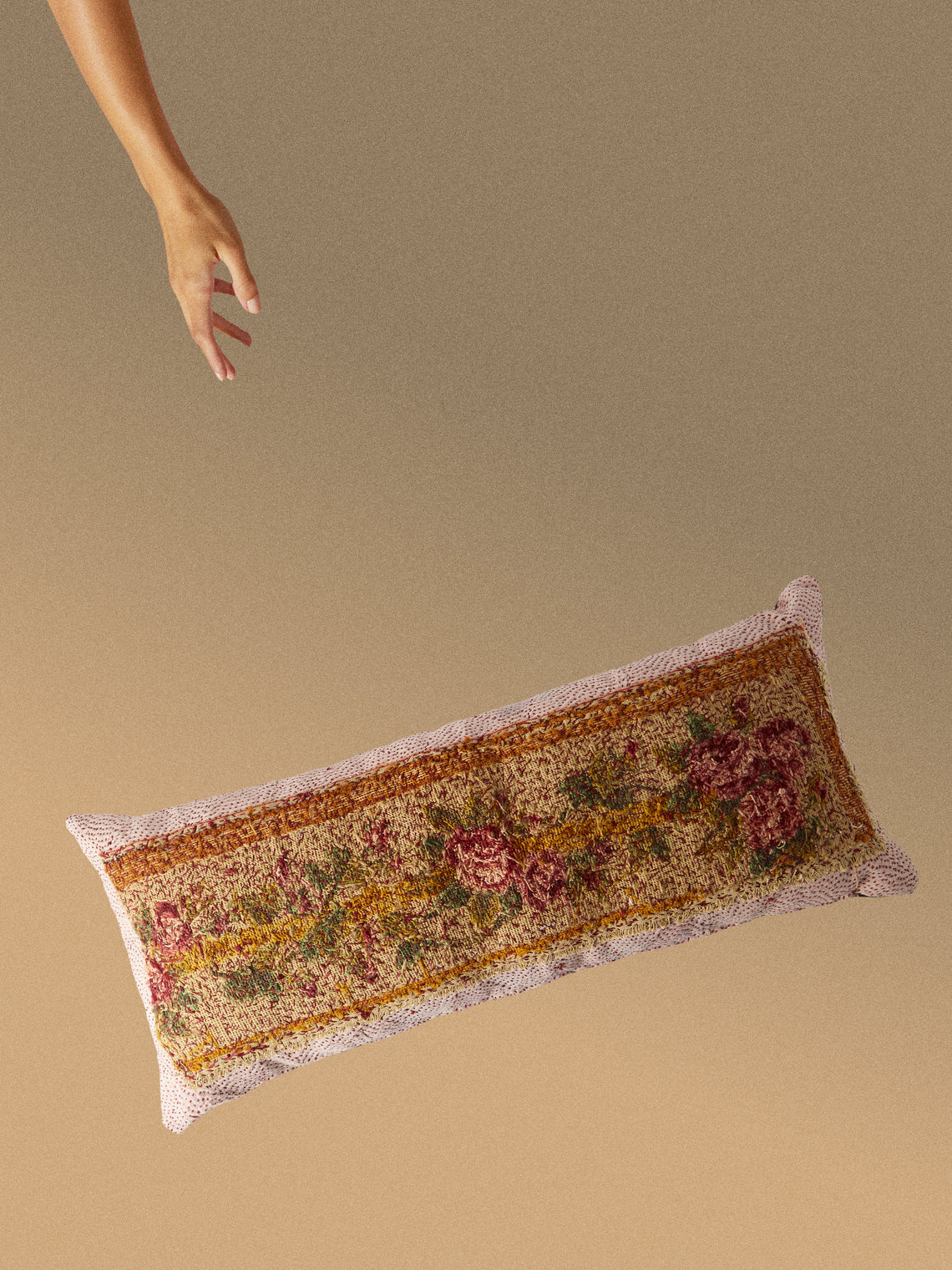 By Walid - 19th-Century Needlepoint Wool, Linen and Damask Cushion (33.5in/85cm) - Multiple - ABASK
