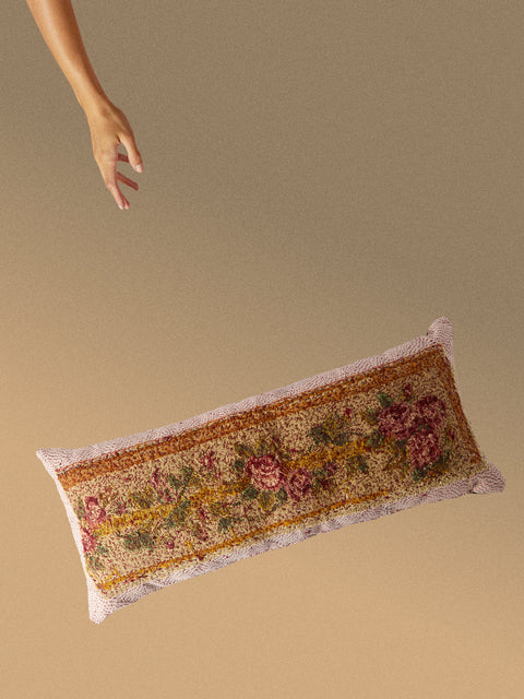 By Walid - 19th-Century Needlepoint Wool, Linen and Damask Cushion (33.5in/85cm) - Multiple - ABASK