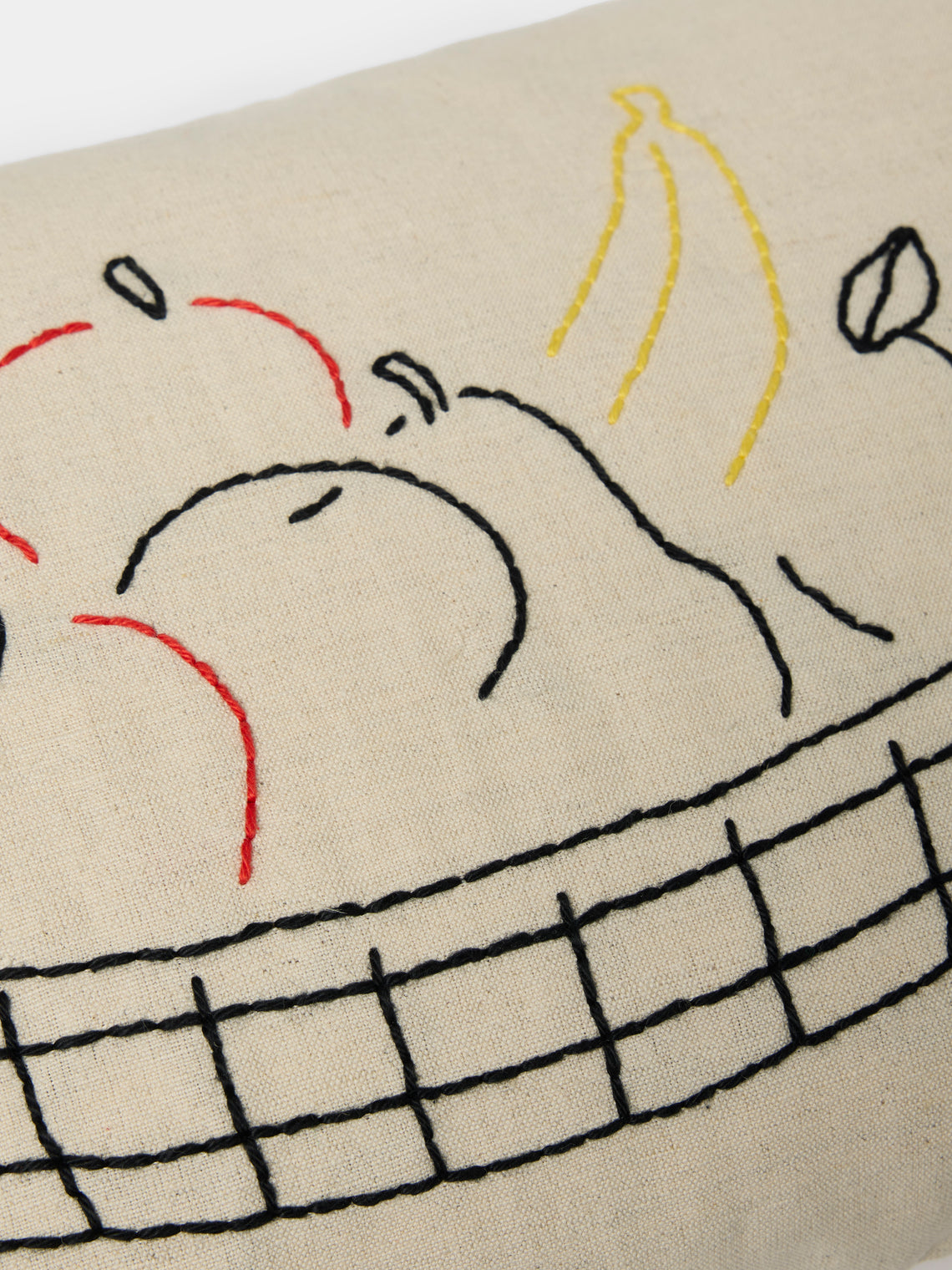 Oeuvres Sensibles - Fruit Bowl Hand-Embroidered Cotton and Hemp Cushion (15.5in/40cm) - Cream - ABASK