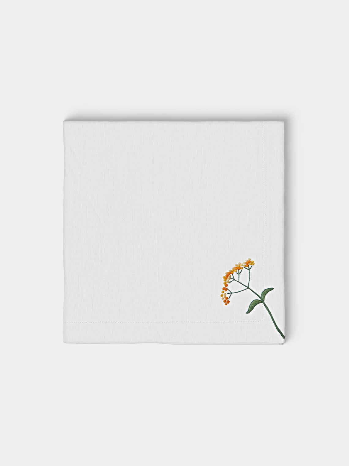 Taf Firenze - | Set of 6 | Summer Floral Hand-Embroidered Linen Napkins - White - ABASK