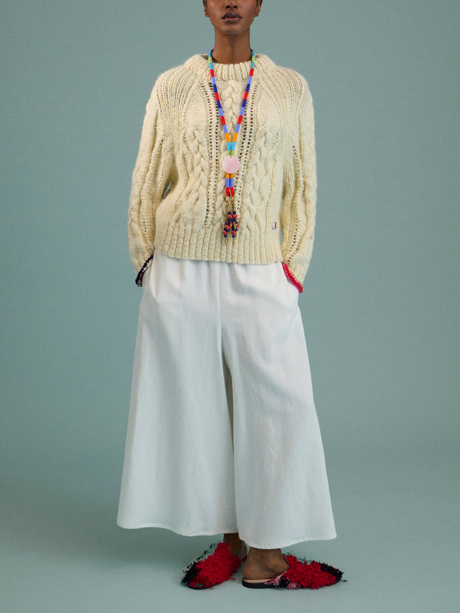 La Fetiche - Marianne Hand-Knitted Wool Sweater | Size: S - Cream - ABASK