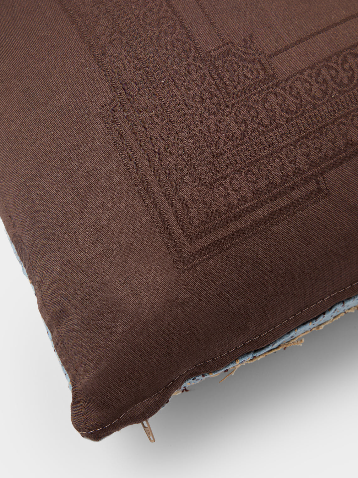By Walid - 19th-Century Needlepoint Wool and Damask Cushion (21in/54cm) - Multiple - ABASK