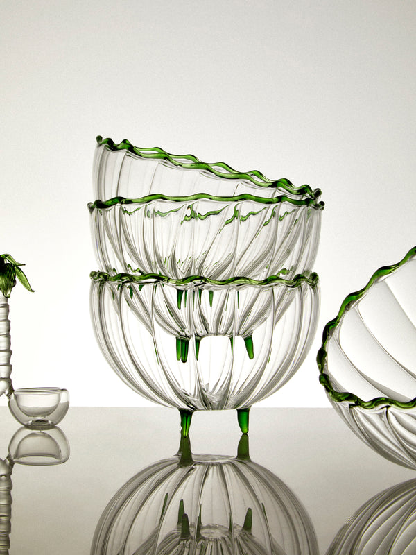 Casarialto - | Set of 4 | Flora Hand-Blown Glass Bowls - Green - ABASK
