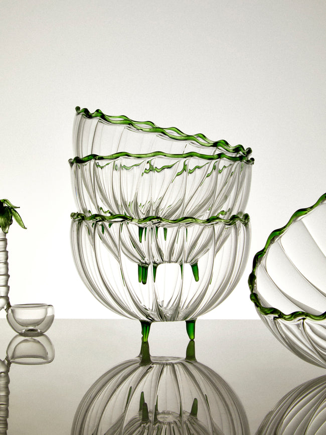 Casarialto - | Set of 4 | Flora Hand-Blown Glass Bowls - Green - ABASK