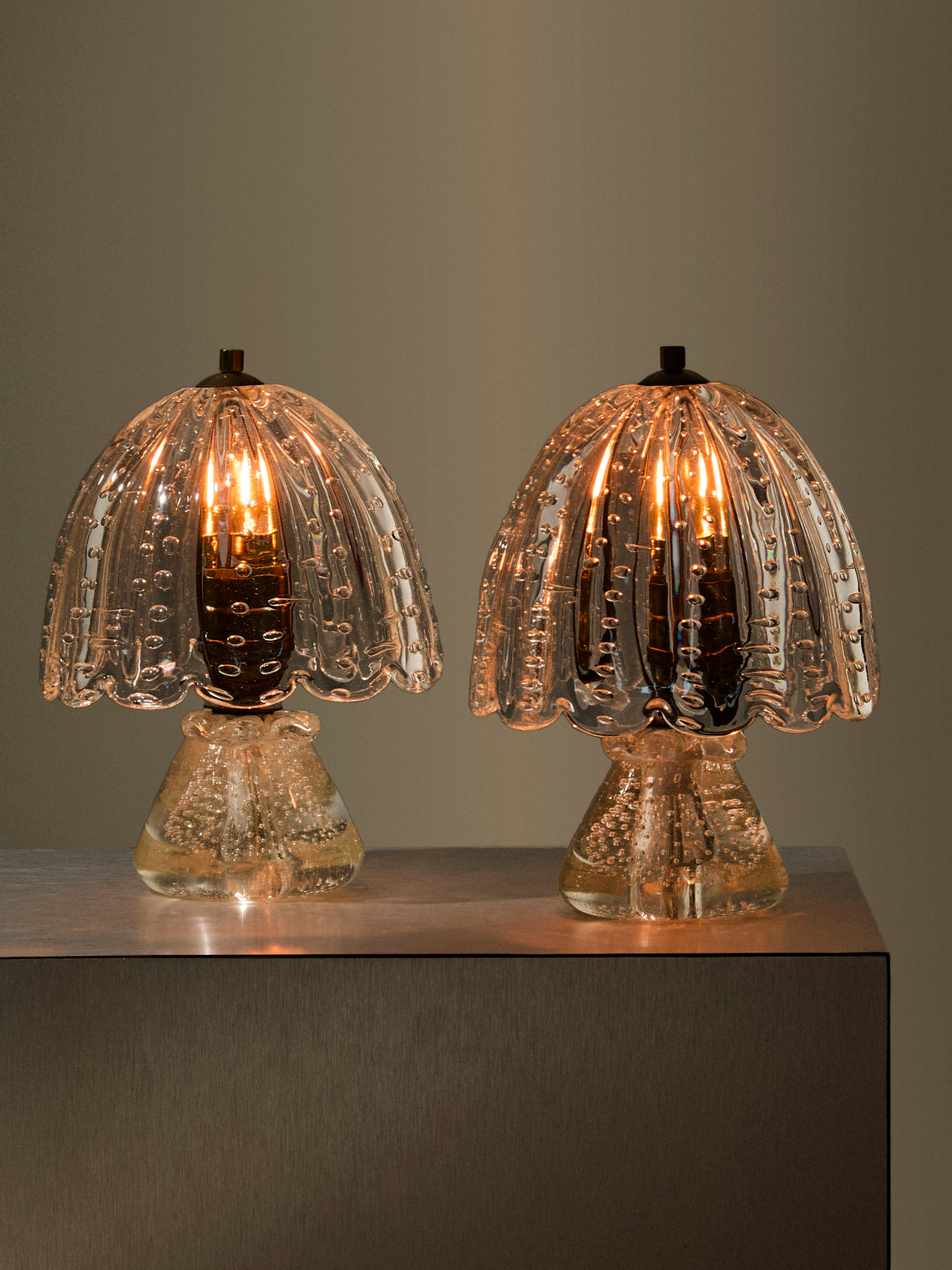 Antique and Vintage - | Set of 2 | 1950s Barovier Murano Glass Table Lamps - Clear - ABASK