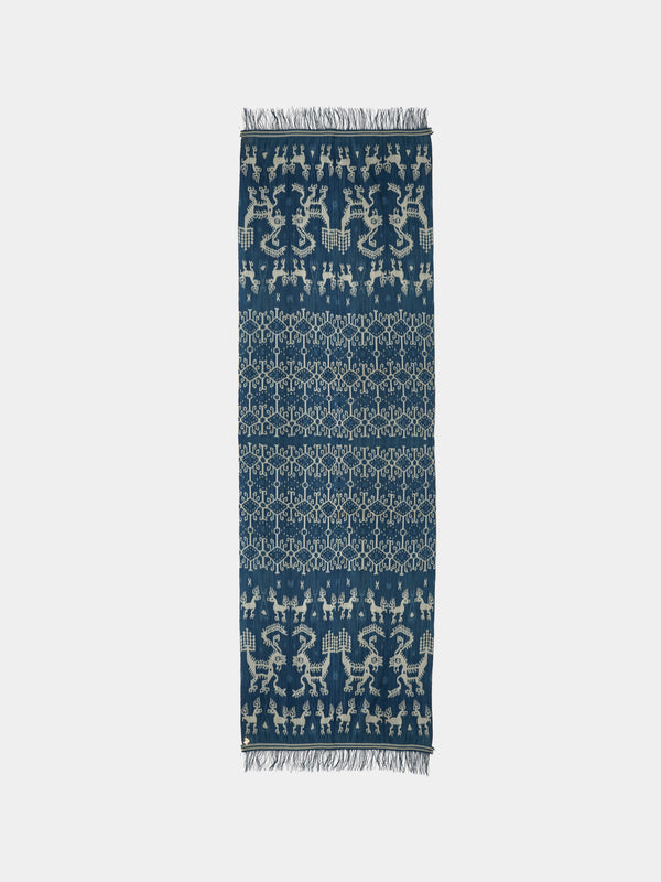 R Collective - Hundarangga Mahang Ikat Cotton Bed Blanket (102in/2.6m) - Blue - ABASK - 