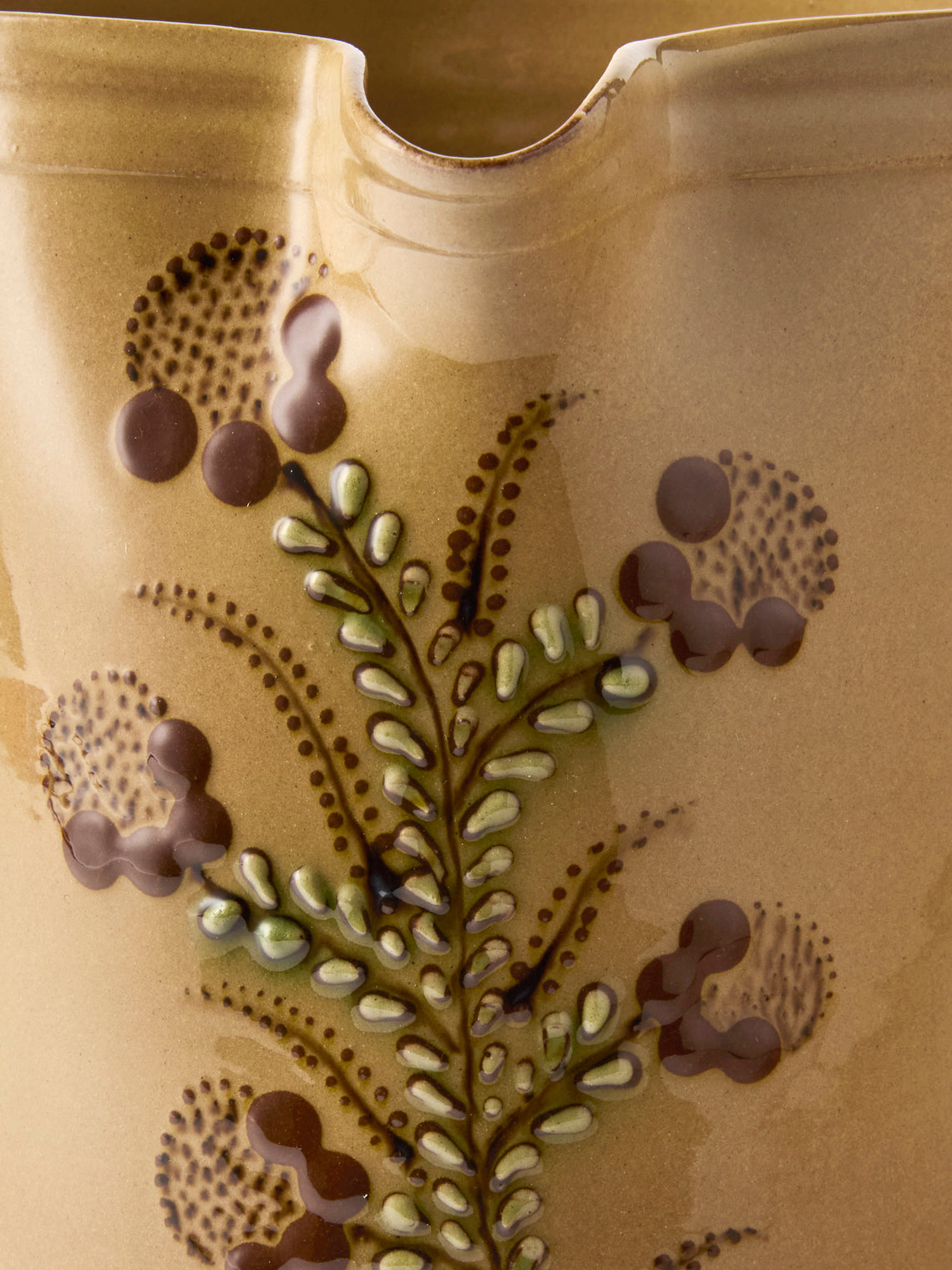 Poterie d’Évires - Flowers Hand-Painted Ceramic Straight-Edge Medium Jug - Cream - ABASK