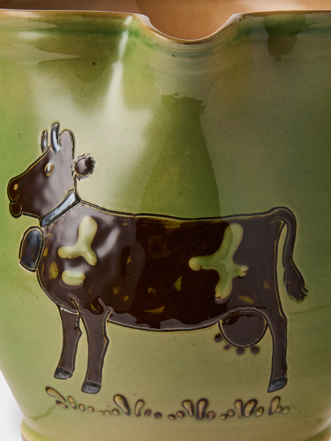Poterie d’Évires - Cows Hand-Painted Ceramic Medium Jug - Green - ABASK