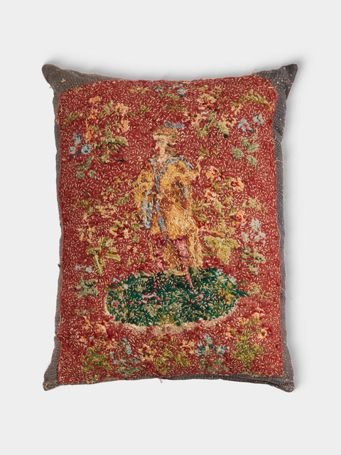 By Walid - 19th-Century Needlepoint Wool and Damask Cushion (24.5in/62cm) - Multiple - ABASK - 