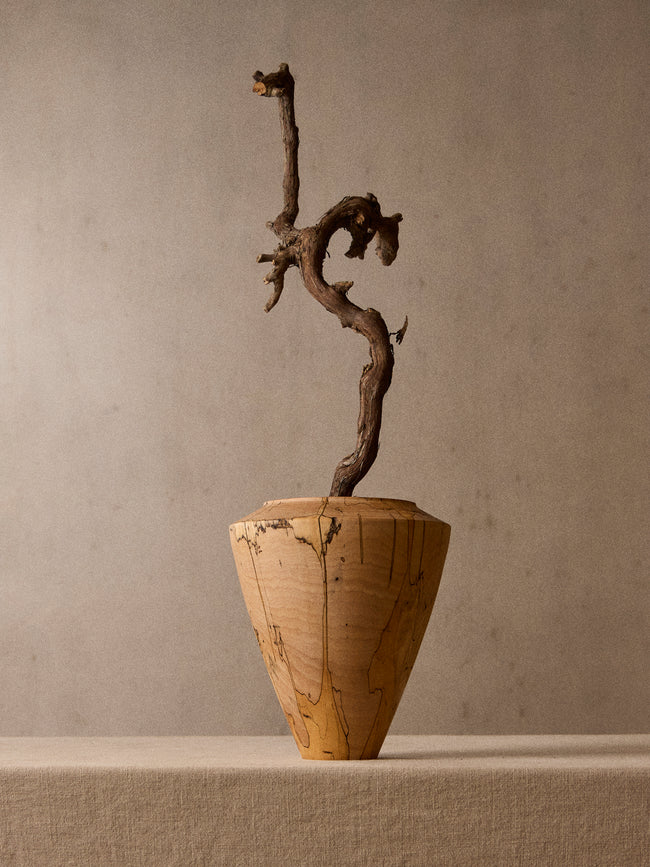 Iida Woodturning - Hand-Turned Spalted Maple Oil-Finish Vase (11.5in/29cm) - Brown - ABASK