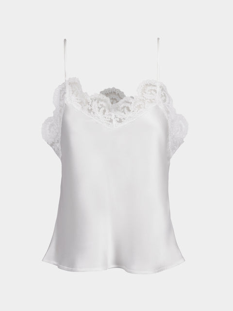Loretta Caponi - Esmeralda Silk and Lace Top | Size: XS - White - ABASK - 