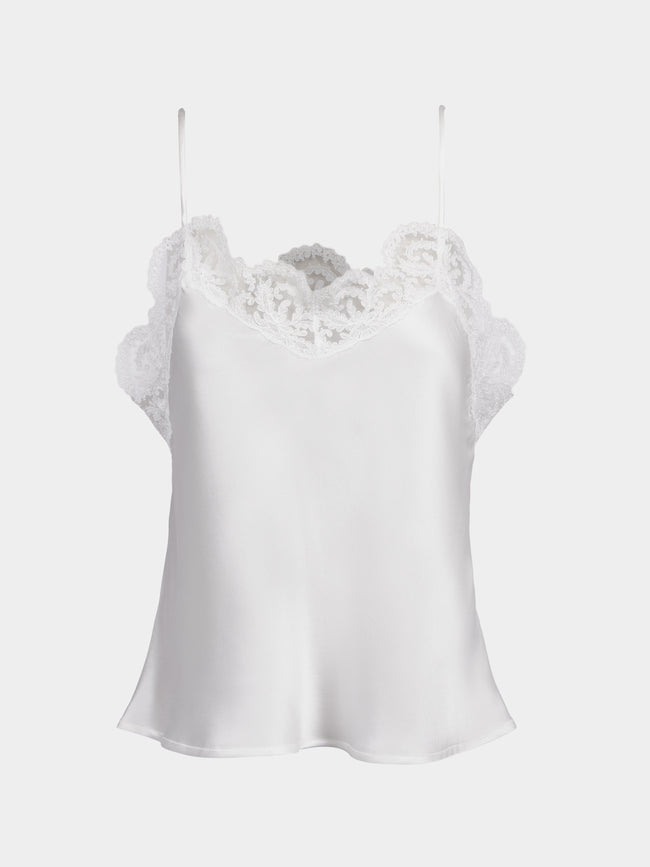 Loretta Caponi - Esmeralda Silk and Lace Top | Size: XS - White - ABASK - 