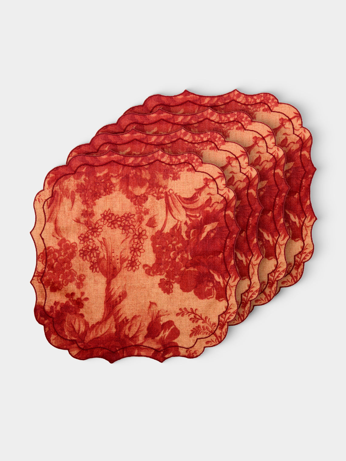 Borgo delle Tovaglie - Filo Rita Ruggine Embroidered Linen Square Placemats (Set of 4) - Red - ABASK