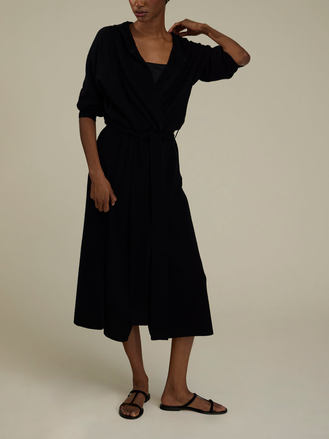 Ryan Roche - Cashmere Hooded Robe - Black - ABASK