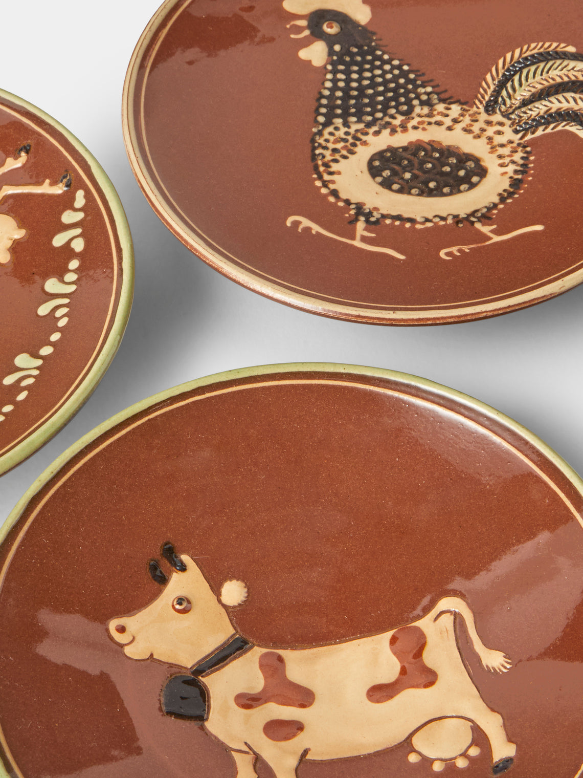 Poterie d’Évires - Animals Hand-Painted Ceramic Plates – 5.5in/14cm (Set of 4) - Light Brown - ABASK