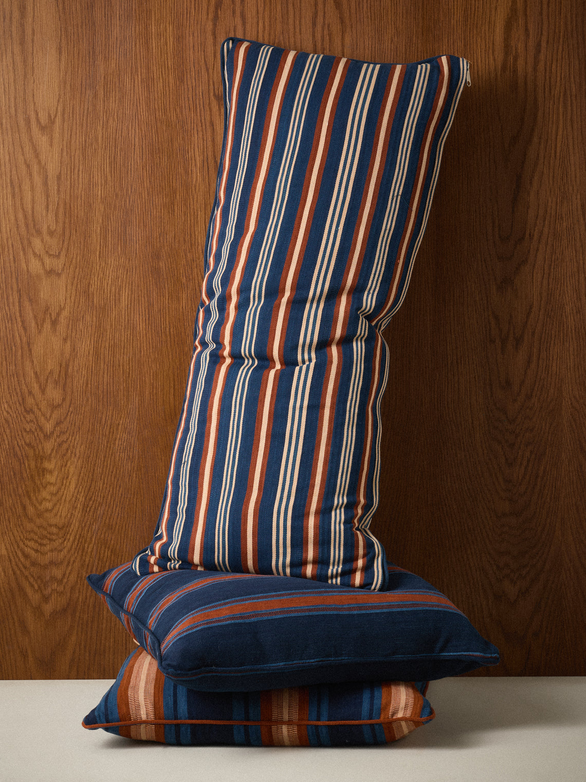 R Collective - Handwoven Indigo Striped Cotton Cushion (35.5in/90cm) - Blue - ABASK