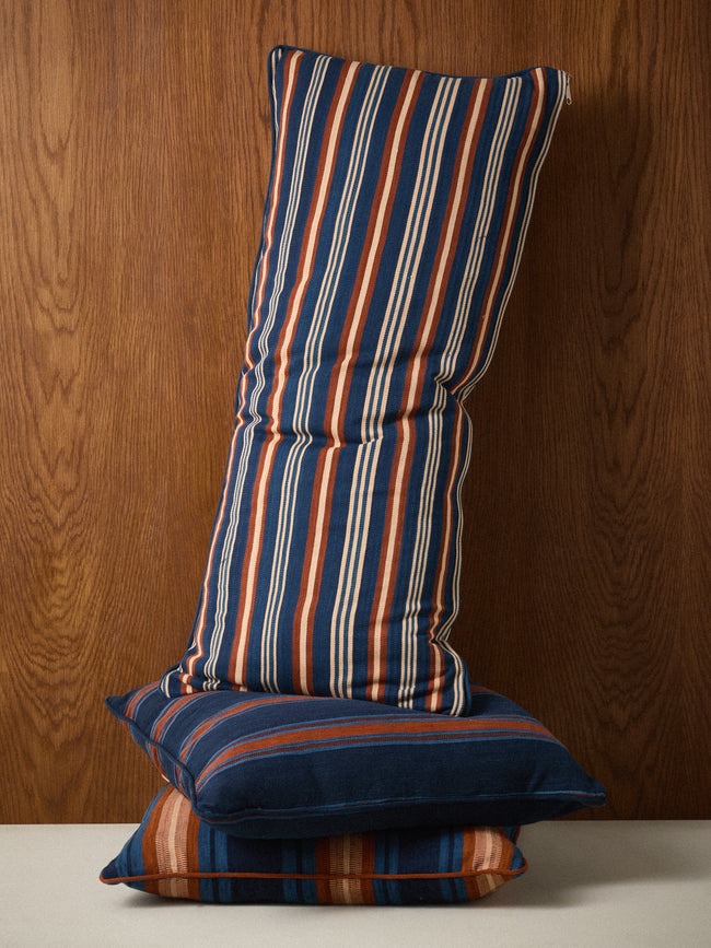 R Collective - Handwoven Indigo Striped Cotton Cushion (35.5in/90cm) - Blue - ABASK