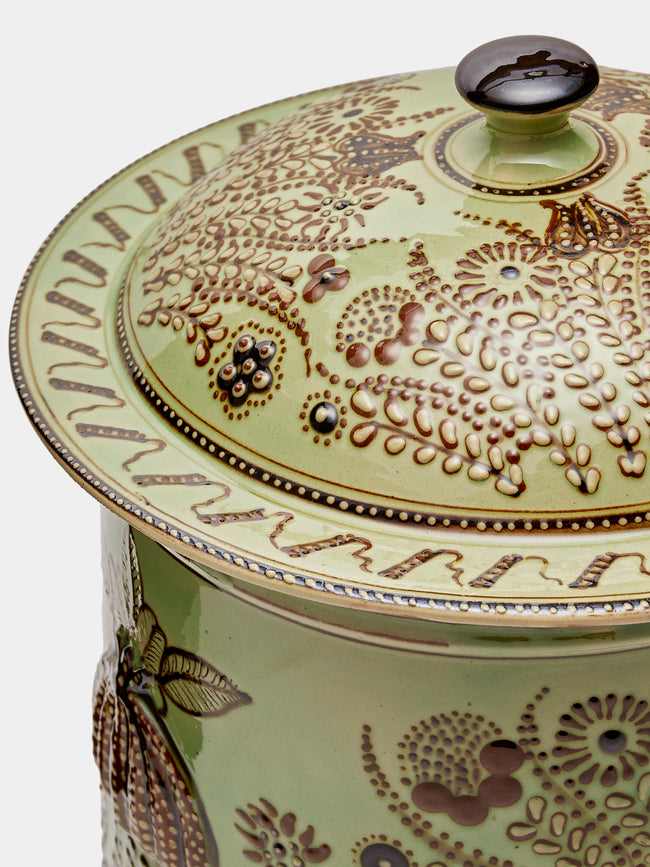 Poterie d’Évires - Flowers Hand-Painted Ceramic Giant Lidded Pot - Green - ABASK