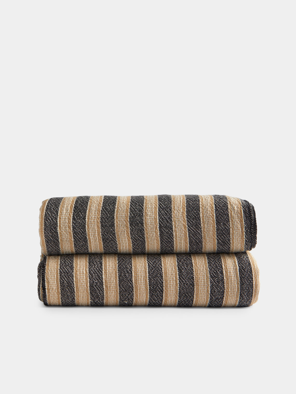 Mizar & Alcor - Striped Handwoven Linen and Cotton Towels (Set of 2) - Black - ABASK
