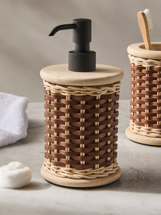 Pigment France - Courbet Leather and Rattan Soap Dispenser - Brown - ABASK