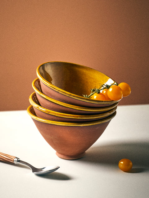 Neville Tatham - Slipware Ribbed Bowls (Set of 4) - Brown - ABASK