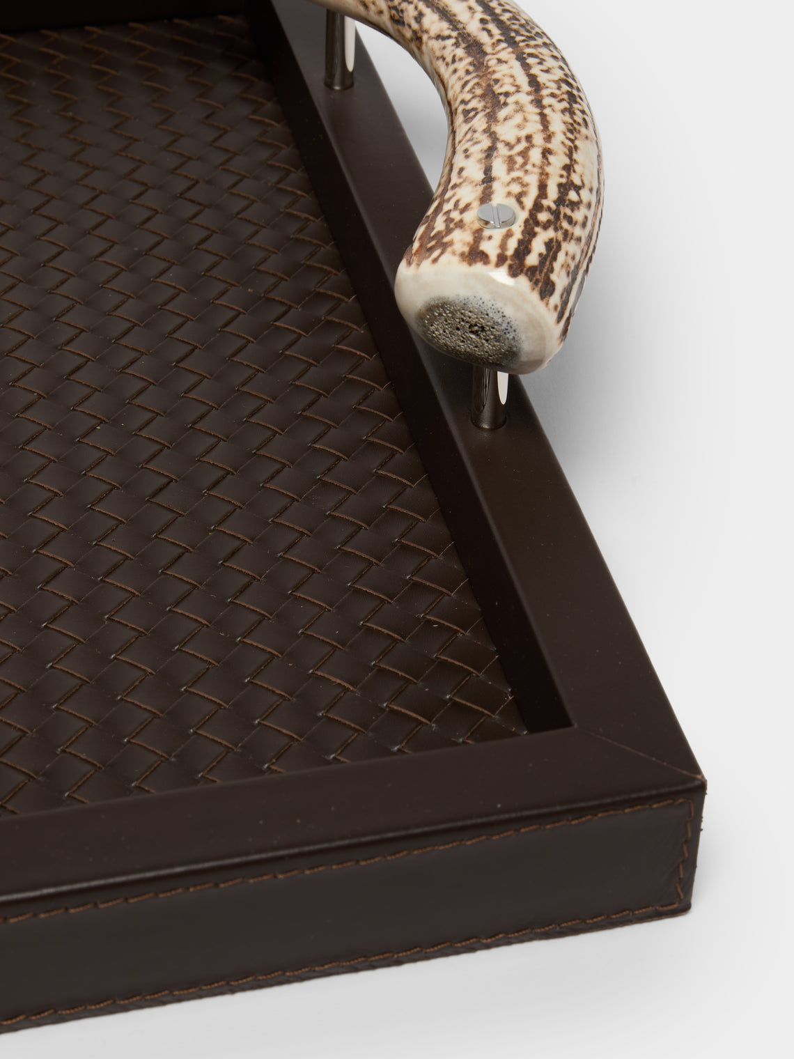 Riviere - Dafne Handwoven Wood and Deer Horn Tray (23.5in/60cm) - Brown - ABASK