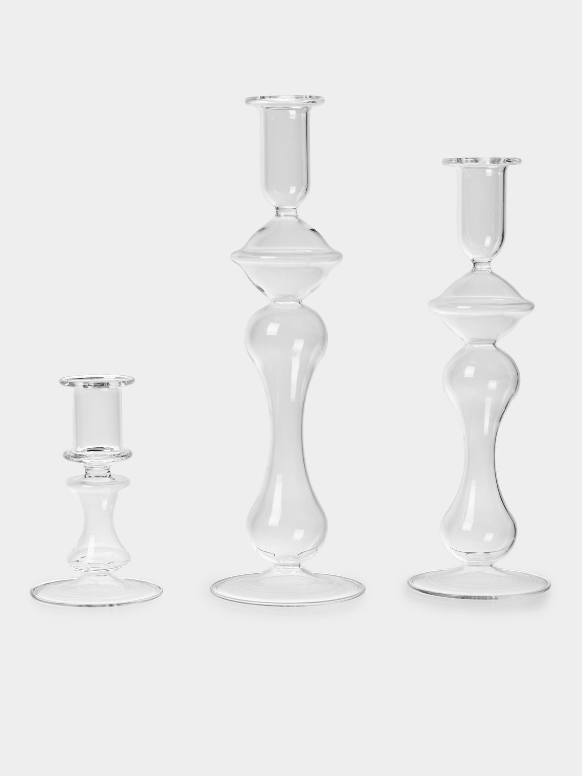 Alya Tannous - | Set of 3 | Iconica Hand-Blown Glass Candlesticks - Clear - ABASK - 