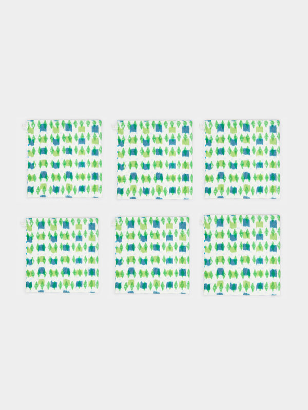 Gregory Parkinson - Sweet Pea Block-Printed Cotton Napkins (Set of 6) - Green - ABASK