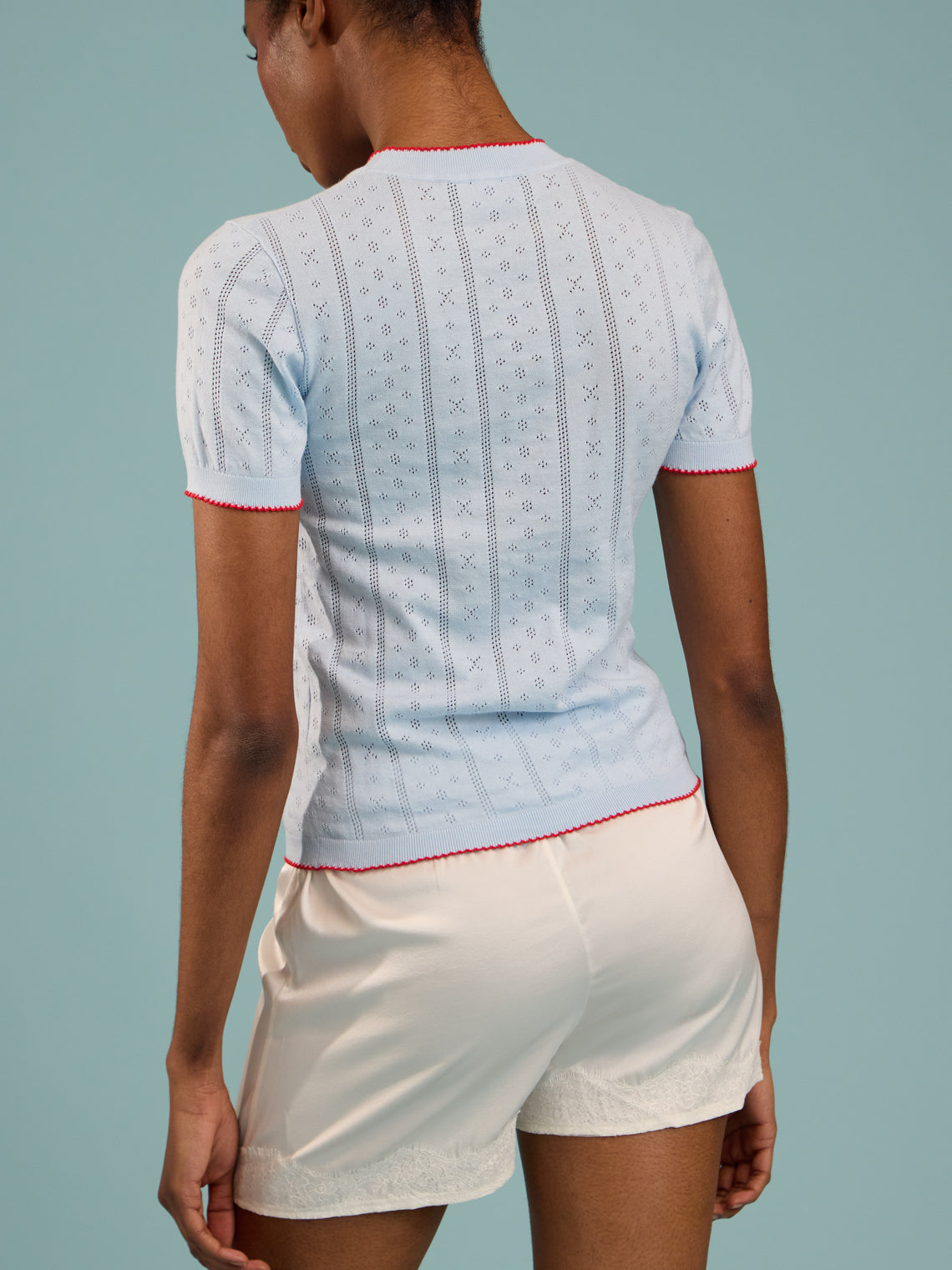 B.B. Wallace - Indiana Cotton Pointelle T-Shirt | Size: S - Light Blue - ABASK