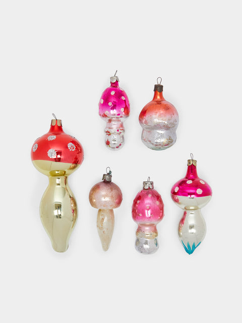 Antique and Vintage - 1950s Mushrooms Glass Large Tree Decorations (Set of 6) -  - ABASK - 