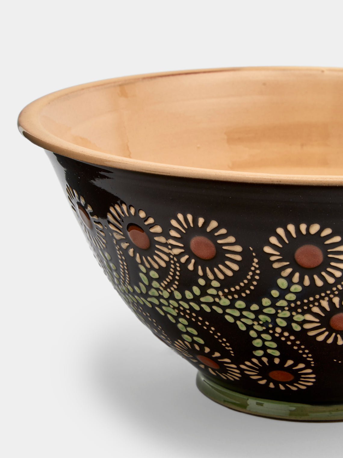 Poterie d’Évires - Flowers Hand-Painted Ceramic Large Serving Bowl - Dark brown - ABASK