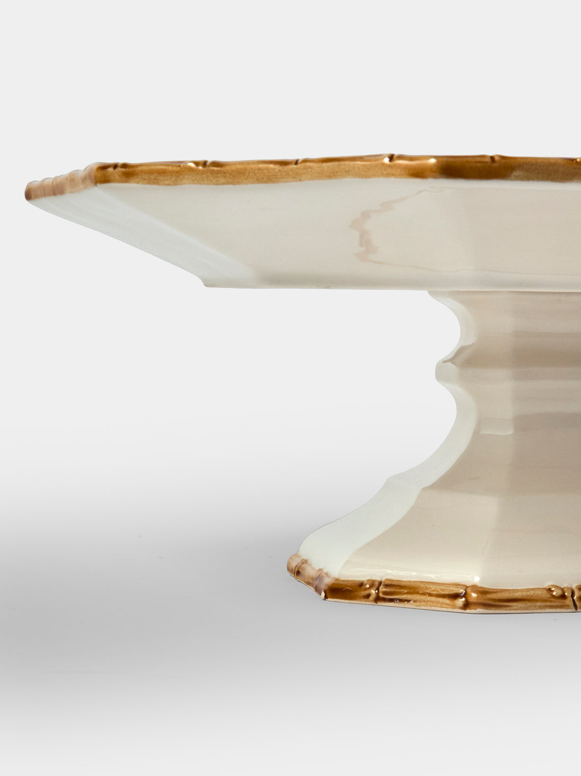 Verdolini - Bamboo Hand-Painted Ceramic Cake Stand - White - ABASK