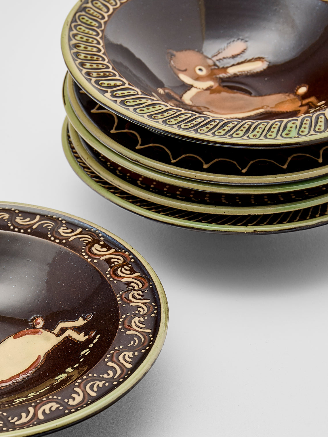 Poterie d’Évires - Animals Hand-Painted Ceramic Breakfast Bowls (Set of 6) - Dark brown - ABASK