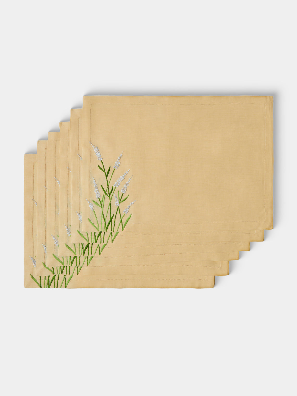 Taf Firenze - | Set of 6 | Floral Hand-Embroiderd Linen Placemats and Napkins - Yellow - ABASK