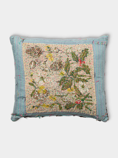 By Walid - 19th-Century Victorian Needlepoint Patchwork Wool and Cotton Cushion (20.5in/52cm) - Multiple - ABASK - 