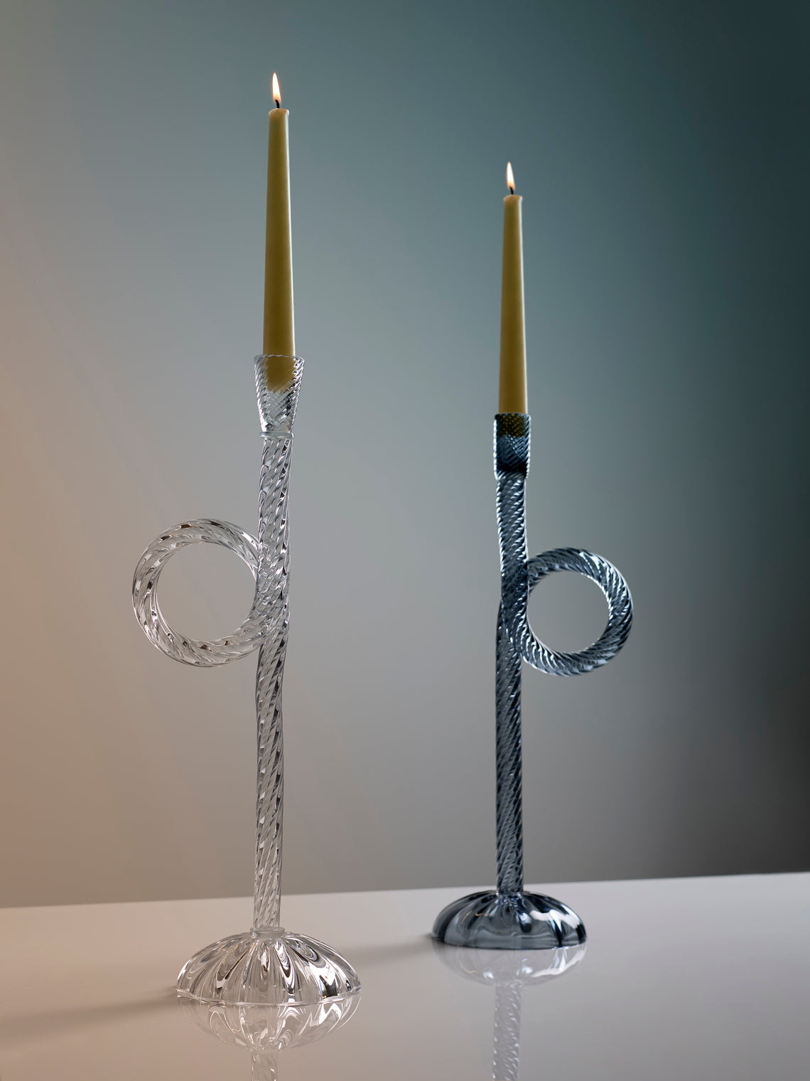 Aina Kari - Venetian Knot Hand-Blown Murano Glass Candlestick Holder - Clear - ABASK