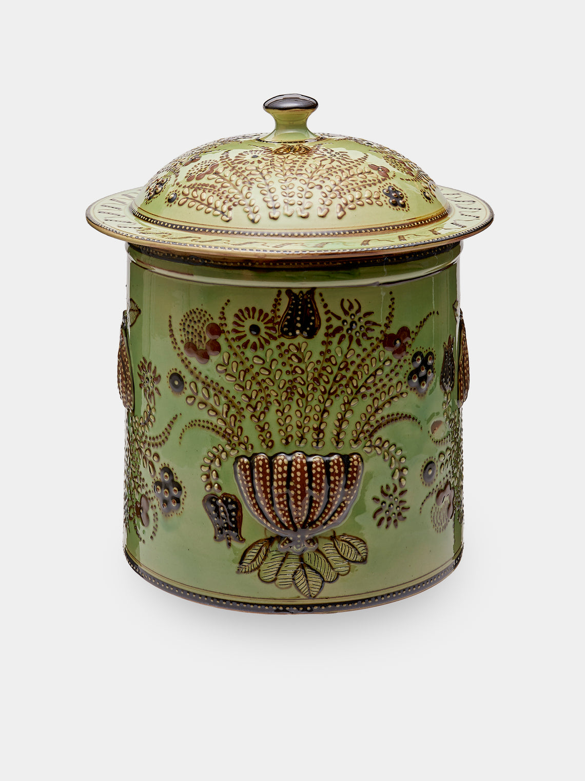 Poterie d’Évires - Flowers Hand-Painted Ceramic Giant Lidded Pot - Green - ABASK - 