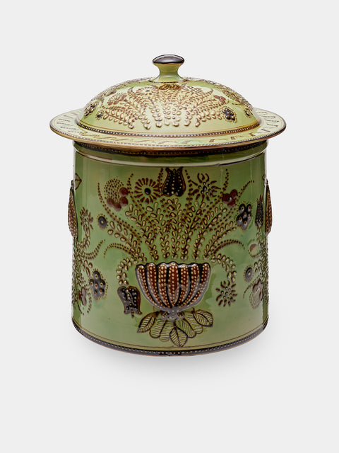 Poterie d’Évires - Flowers Hand-Painted Ceramic Giant Lidded Pot - Green - ABASK - 