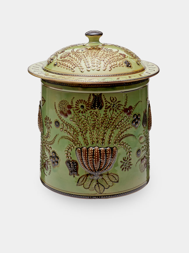 Poterie d’Évires - Flowers Hand-Painted Ceramic Giant Lidded Pot - Green - ABASK - 