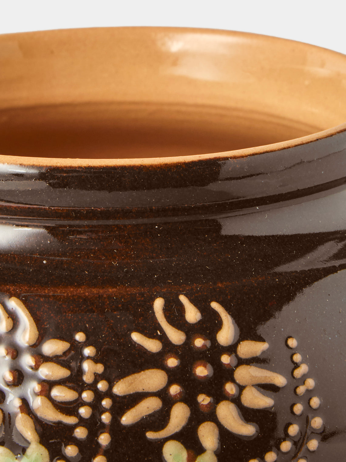 Poterie d’Évires - Flowers Hand-Painted Ceramic Vase (6.5in/17cm) - Dark Brown - ABASK