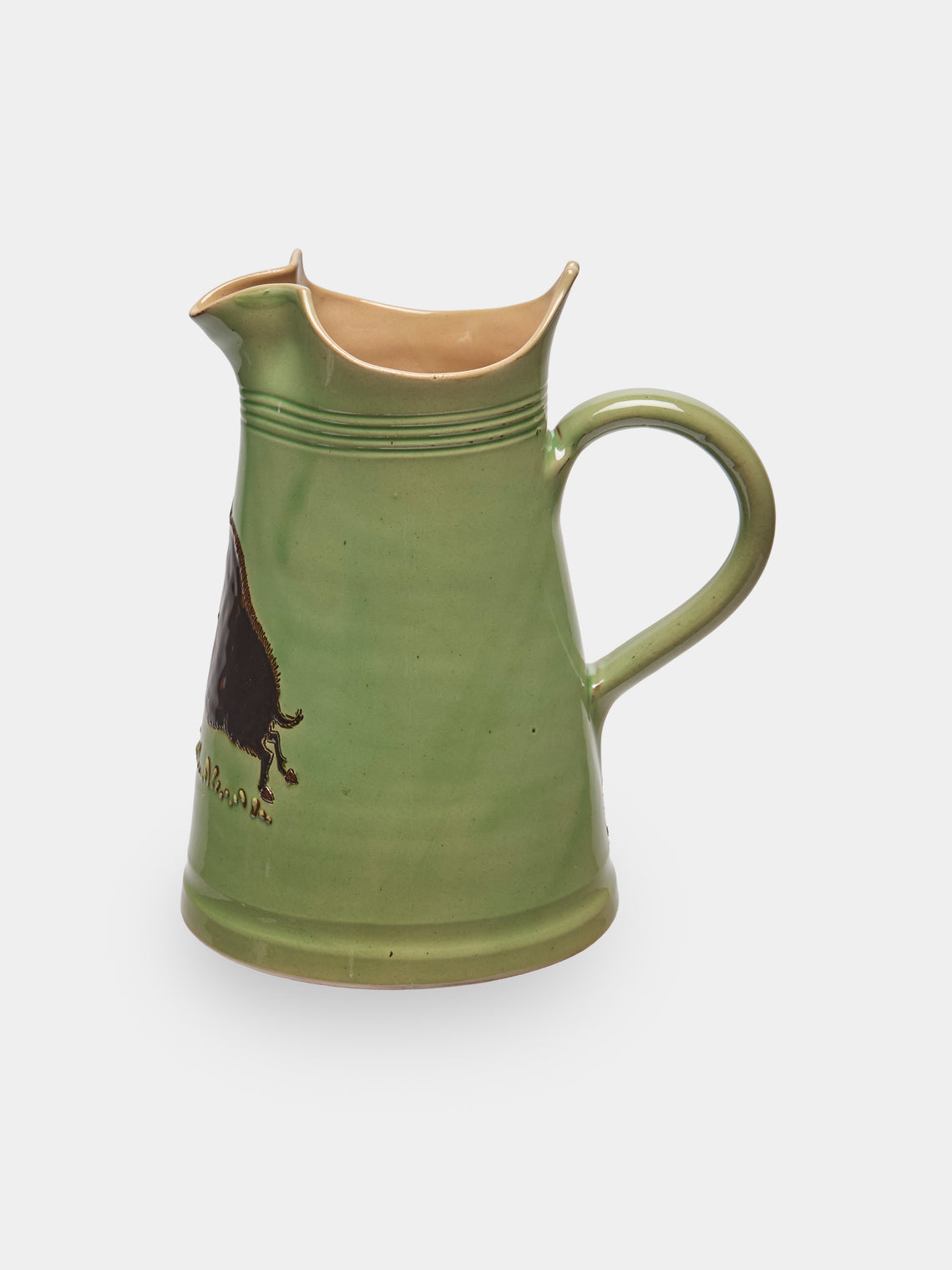 Poterie d’Évires - Boars Hand-Painted Ceramic Large Milk Jug - Green - ABASK