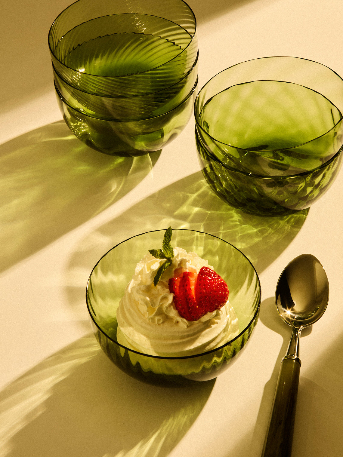 NasonMoretti - | Set of 6 | Idra Hand-Blown Murano Glass Dessert Bowls - Green - ABASK