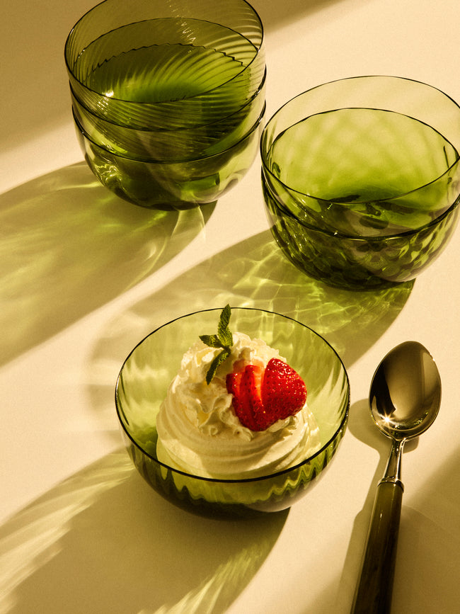 NasonMoretti - | Set of 6 | Idra Hand-Blown Murano Glass Dessert Bowls - Green - ABASK