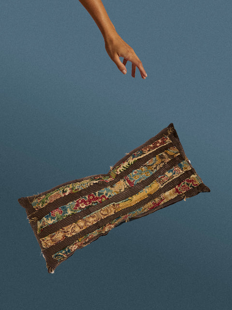 By Walid - 17th-Century Striped Tapestry Linen and Damask Pillow (35.5in/90cm) - Multiple - ABASK